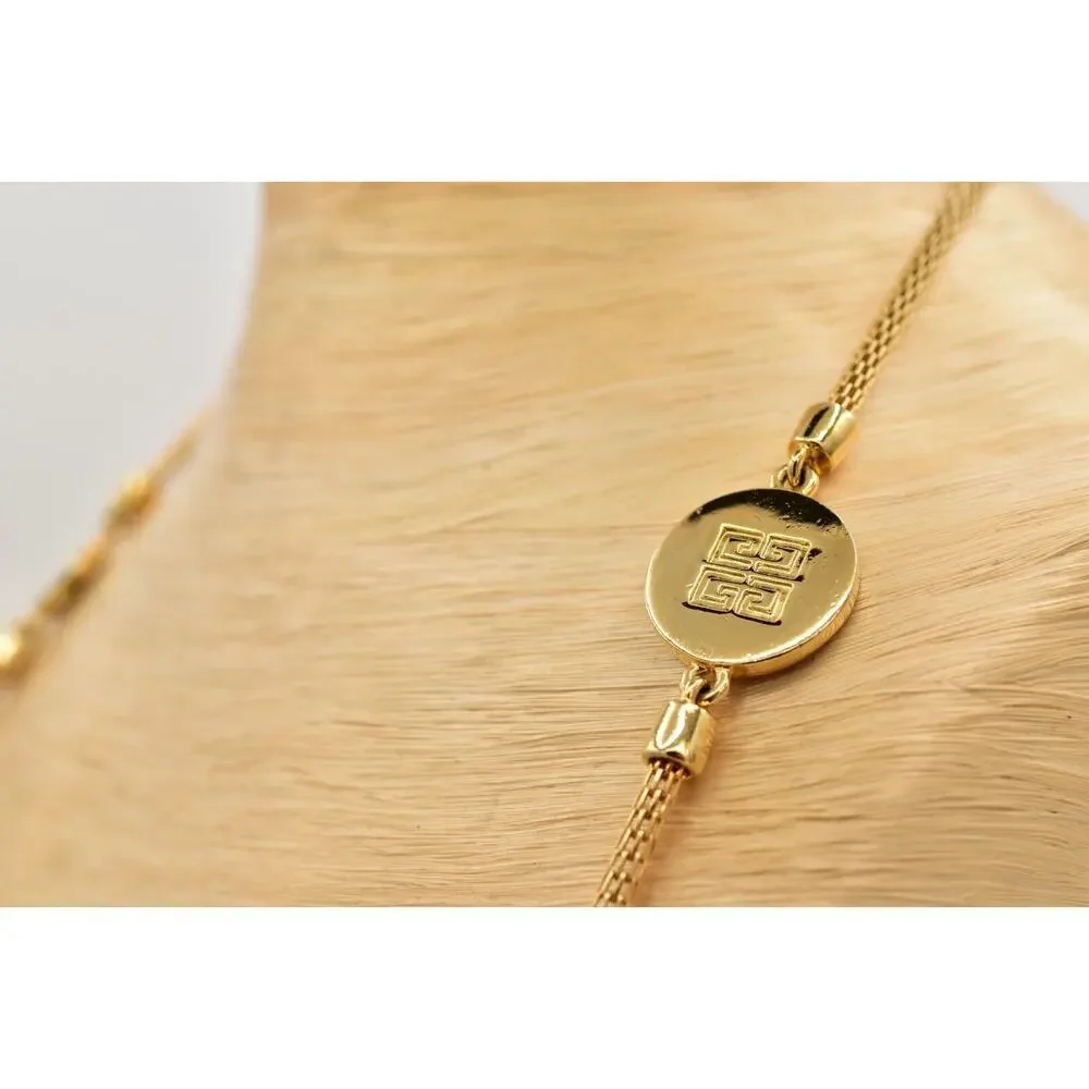 Givenchy Vintage Logo Station Snake Chain Necklace Gold Tone Chunky Signed BinBL
